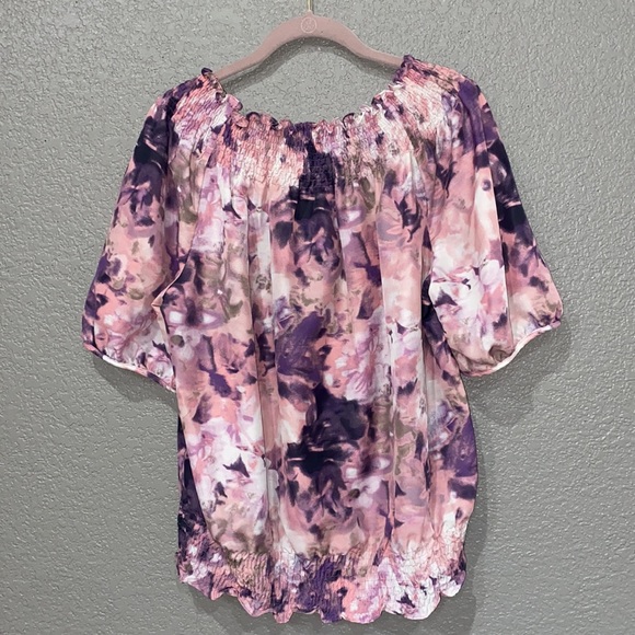 a.n.a plus size 1X peasant top tie dye smocked cropped fit top - Picture 2 of 6